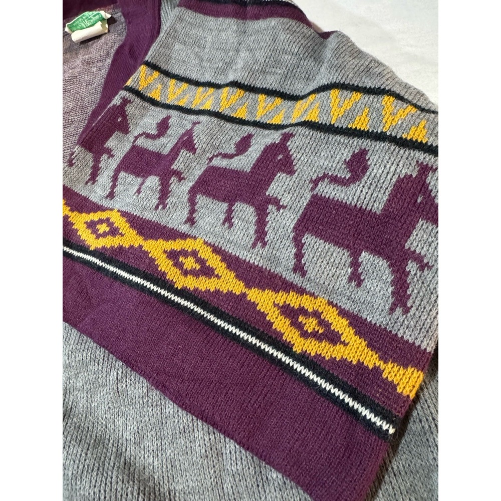 VTG 70s Cardigan Swing Sweater Womens L Sears Acrylic Animal Knit Boho Hippie - Picture 5 of 10
